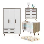 Quarto Infantil 03 Peças Retro 2857X2868X2909 Carvalho Rustico Branco Com Colchao Qmovi