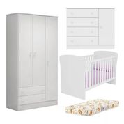 Quarto Infantil 03 Peças Doce Sonho 2484X2617X2561 Branco Com Colchao Qmovi