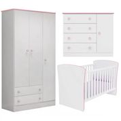 Quarto Infantil 03 Peças Doce Sonho 2484X2617X2561 Branco Rosa Qmovi