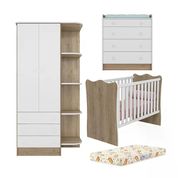 Quarto Infantil 03 Peças Doce Sonho 1X2523X825 Carvalho Rustico Branco Com Colchao Qmovi