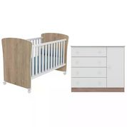 Berço Mini Cama 2484 E Comoda 2561 Doce Sonho Carvalho Rustico Branco Com Rodizios Qmovi