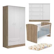 Quarto Infantil 03 Peças Doce Sonho 2484X2617X2561 Carvalho Rustico Branco Com Colchao Qmovi