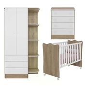 Quarto Infantil 03 Peças Doce Sonho 1X777X825 Carvalho Rustico Branco Com Rodizios Qmovi