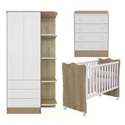 Quarto Infantil 03 Peças Doce Sonho 1X777X825 Carvalho Rustico Branco Com Rodizios Qmovi