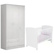 Berço Mini Cama 2484 E Guarda Roupa 2617 Doce Sonho Branco Com Rodizios Qmovi