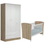 Berço Mini Cama 2484 E Guarda Roupa 2617 Doce Sonho Carvalho Rustico Branco Com Rodizios Qmovi