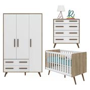 Quarto Infantil 03 Peças Retro 2857X2868X2909 Carvalho Rustico Branco Qmovi