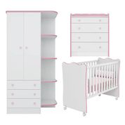 Quarto Infantil 03 Peças Doce Sonho 1X2523X825 Branco Rosa Com Rodizios Qmovi