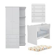 Quarto Infantil 03 Peças Doce Sonho 1X777X825 Branco Rosa Com Colchao Qmovi