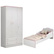 Mini Cama Infantil 849 E Guarda Roupa 2617 Doce Sonho Branco Rosa Qmovi