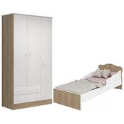 Mini Cama Infantil 849 E Guarda Roupa 2617 Doce Sonho Carvalho Rustico Branco Qmovi