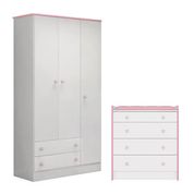 Guarda Roupa Infantil 2617 E Comoda 2523 Doce Sonho Branco Rosa Qmovi