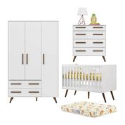 Quarto Infantil 03 Peças Retro 2857X2868X2909 Branco Com Colchao Qmovi