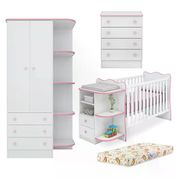 Quarto Infantil 03 Peças Doce Sonho 758X777X825 Branco Rosa Com Colchao Qmovi