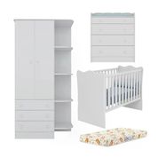 Quarto Infantil 03 Peças Doce Sonho 1X2523X825 Branco Com Colchao Qmovi