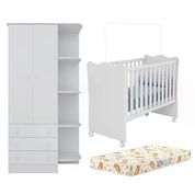 Berço Simples 1 E Guarda Roupa 825 Doce Sonho Branco Com Colchao E Rodizios Qmovi