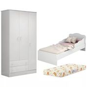 Mini Cama Infantil 849 E Guarda Roupa 2617 Doce Sonho Branco Com Colchao Qmovi