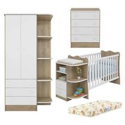 Quarto Infantil 03 Peças Doce Sonho 758X777X825 Carvalho Rustico Branco Com Colchao Qmovi