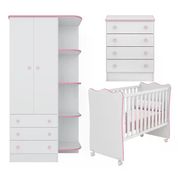 Quarto Infantil 03 Peças Doce Sonho 1X777X825 Branco Rosa Com Rodizios Qmovi