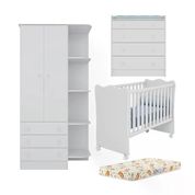 Quarto Infantil 03 Peças Doce Sonho 1X2523X825 Branco Com Colchao E Rodizios Qmovi