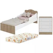 Mini Cama Infantil 849 E Comoda 777 Doce Sonho Carvalho Rustico Branco Com Colchao Qmovi