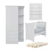 Quarto Infantil 03 Peças Doce Sonho 1X777X825 Branco Com Colchao E Rodizios Qmovi