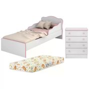 Mini Cama Infantil 849 E Comoda 777 Doce Sonho Branco Rosa Com Colchao Qmovi