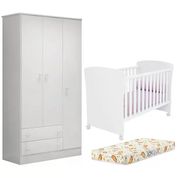 Berço Mini Cama 2484 E Guarda Roupa 2617 Doce Sonho Branco Com Colchao E Rodizios Qmovi