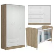 Quarto Infantil 03 Peças Doce Sonho 2484X2617X2561 Carvalho Rustico Branco Com Rodizios Qmovi