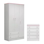 Guarda Roupa Infantil 2617 E Comoda 777 Doce Sonho Branco Rosa Qmovi