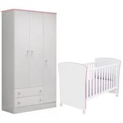 Berço Mini Cama 2484 E Guarda Roupa 2617 Doce Sonho Branco Rosa Com Rodizios Qmovi