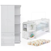 Berço 02 Gavetas 758 E Guarda Roupa 825 Doce Sonho Branco Com Colchao Qmovi