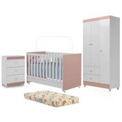 Quarto Completo Infantil Com Colchão New Diamante 6550 Branco Rose Peternella