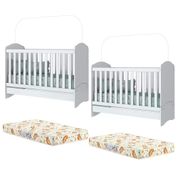 Kit Gemeos 02 Berços Mini Cama Bala de Menta Com Colchões Branco Henn