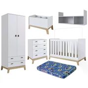 Conjunto Quarto Infantil Com Colchão FM034 BB863 Branco Completa Moveis