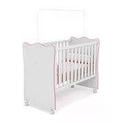 Berço Simples Infantil Doce Sonho 1 Branco Rosa Com Rodizios Qmovi