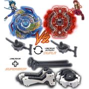 Kit 2 Beyblade Burst + 4 Lançadores Valtryek Vs Gaianon Tornado Gyro