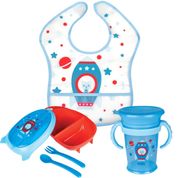 Kit Alimentação Foguete Azul Babador Copo Prato Talher Buba