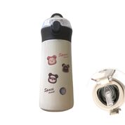 Garrafa Térmica Com Canudo Agua Escolar 350ml Bege mini bear