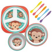 Kit Alimentação Pratos e Talheres Animal Fun Macaco Buba