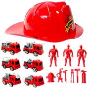 Kit Bombeiro com Soldados Capacete e Carrinhos de Brinquedo