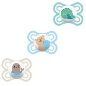 CHUPETA MAM PERFECT 0-6 MESES TAMANHO 1 BICO SILICONE BLISTER TRIPLA MENINO MENINA Cor:Dino - Urso - Foca