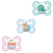 CHUPETA MAM PERFECT 0-6 MESES TAMANHO 1 BICO SILICONE BLISTER TRIPLA MENINO MENINA Cor:Dino - Urso - Tigre