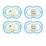 KIT CHUPETAS MAM PERFECT NIGHT 6+ MESES BRILHA ESCURO TAMANHO 2 BICO SILICONE EMBALAGEM COM 4 MENINO MENINA Cor:Azul