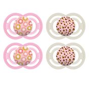 KIT CHUPETAS MAM PERFECT 6+ MESES TAMANHO 2 BICO SILICONE EMBALAGEM COM 4 MENINO MENINA Cor:Rosa