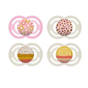 KIT CHUPETAS MAM PERFECT 6+ MESES TAMANHO 2 BICO SILICONE EMBALAGEM COM 4 MENINO MENINA Cor:Rosa/Neutra