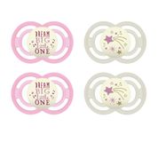 KIT CHUPETAS MAM PERFECT NIGHT 6+ MESES BRILHA ESCURO TAMANHO 2 BICO SILICONE EMBALAGEM COM 4 MENINO MENINA Cor:Rosa