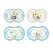 KIT CHUPETAS MAM PERFECT NIGHT 6+ MESES BRILHA ESCURO TAMANHO 2 BICO SILICONE EMBALAGEM COM 4 MENINO MENINA Cor:Azul Rap