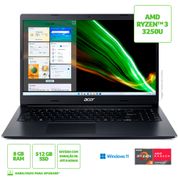 Notebook Acer Aspire 3 15.6 HD Ryzen 3 3250U SSD 512GB 8GB Windows 11 Home Preto - A315-23-R5DQ