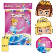 LIVRO INFANTIL COLORIR SUPER KIT CINDERELA C/GIZ